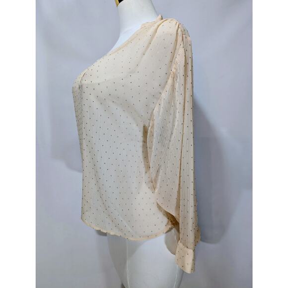 Zara Sheer Beige Chiffon Metallic Dot Blouse Size S - Picture 3 of 7